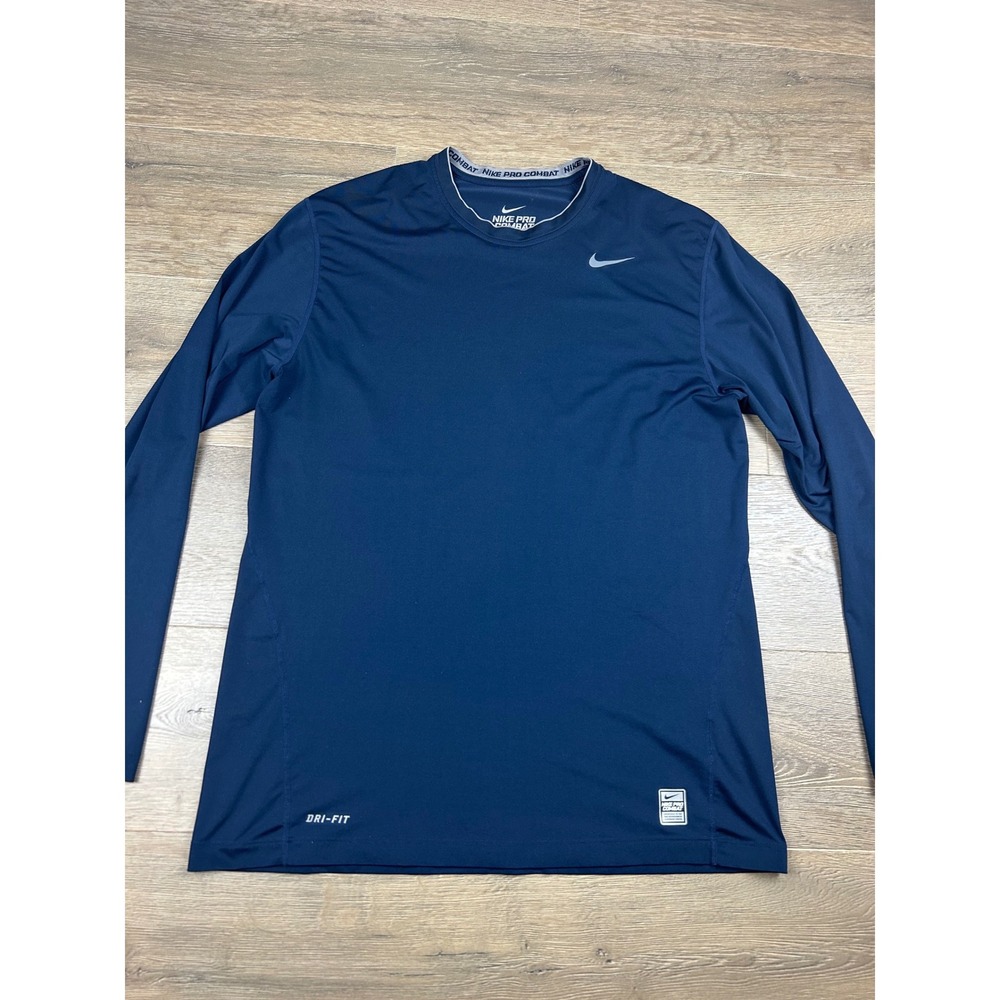 Nike Pro Combat Dri-FIT Mens XL Navy Blue Long Sleeve Fitted Athletic Shirt